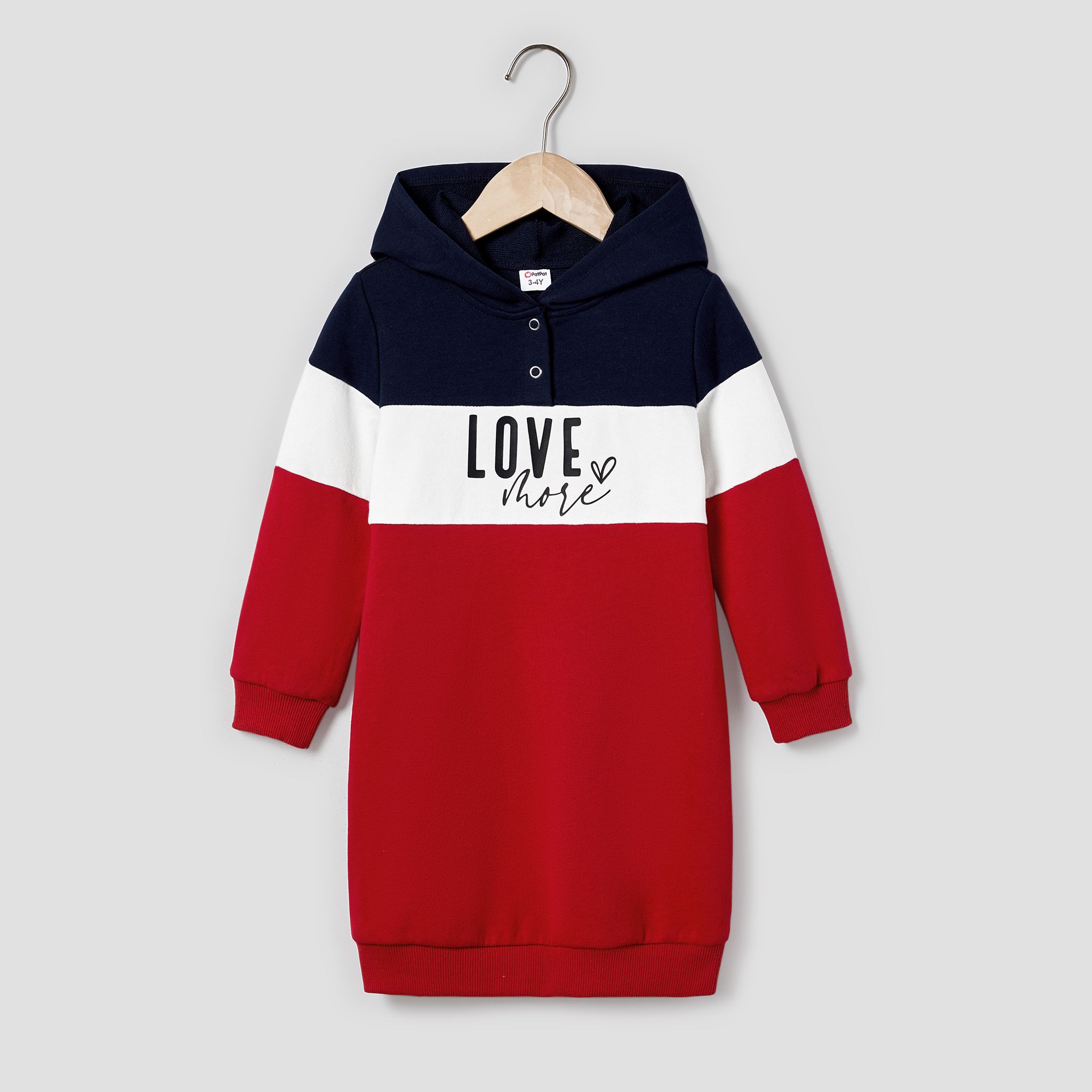 Mommy And Me Casual Color-block Letters Print Long-sleeve Hooded Dresses