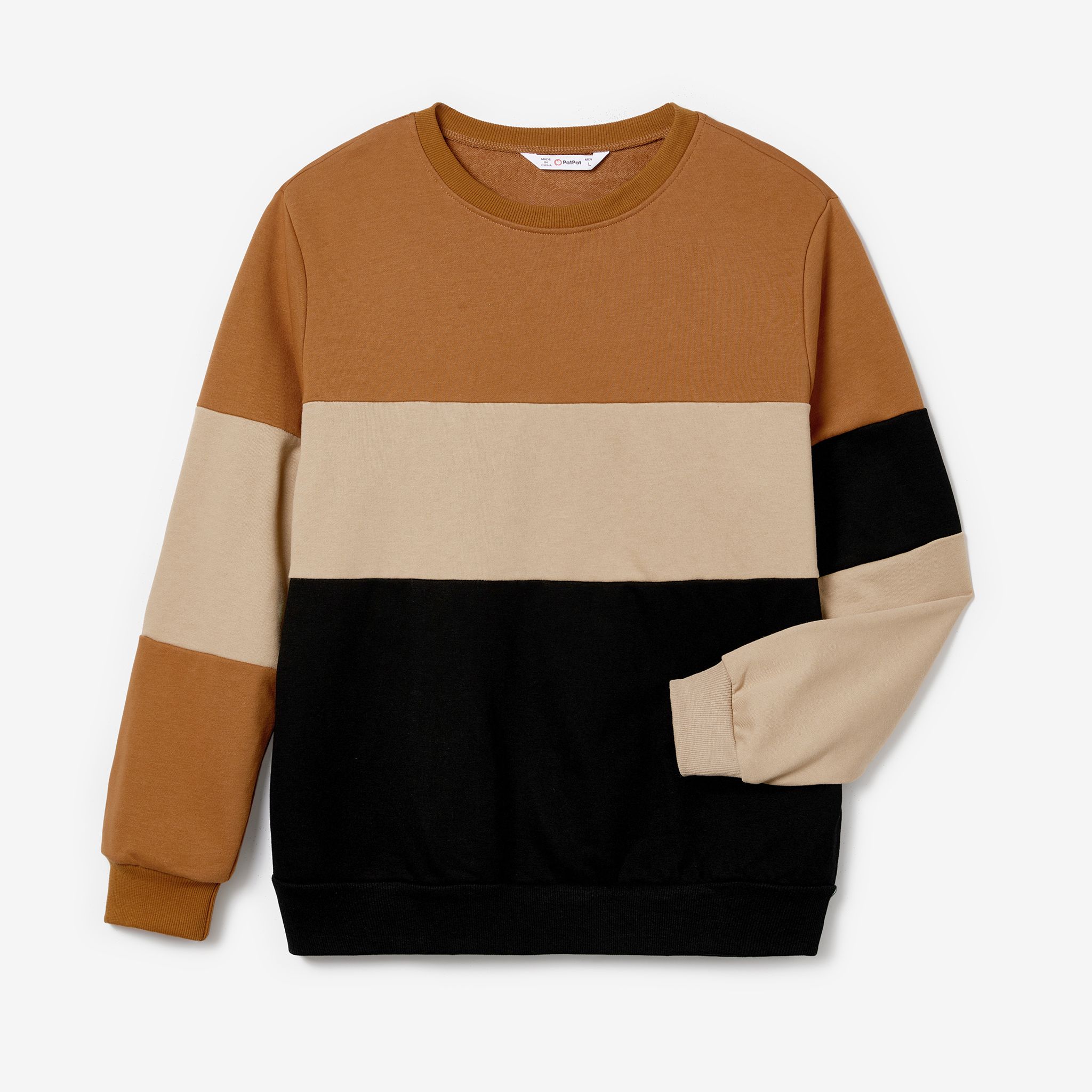 

Family Matching Long-sleeve Color-block Tops and Black Fabric Splicing Dresses Sets