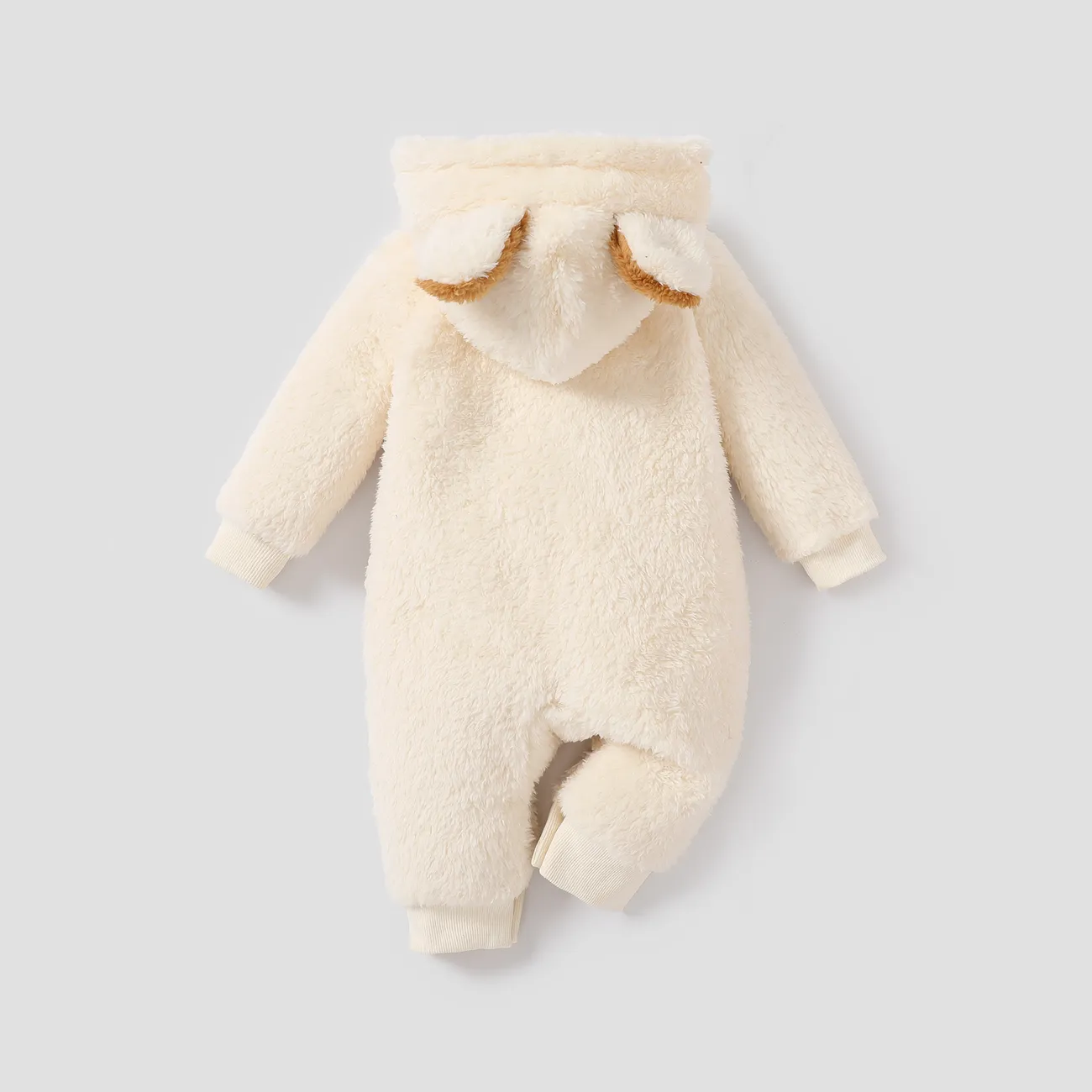 Baby Girl/Boy Hyper-Tactile 3D Bear Pattern Plush Jumpsuit Beige big image 1