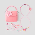 11 pieces, three-dimensional flower children's bag and hair accessories exquisite set Pink