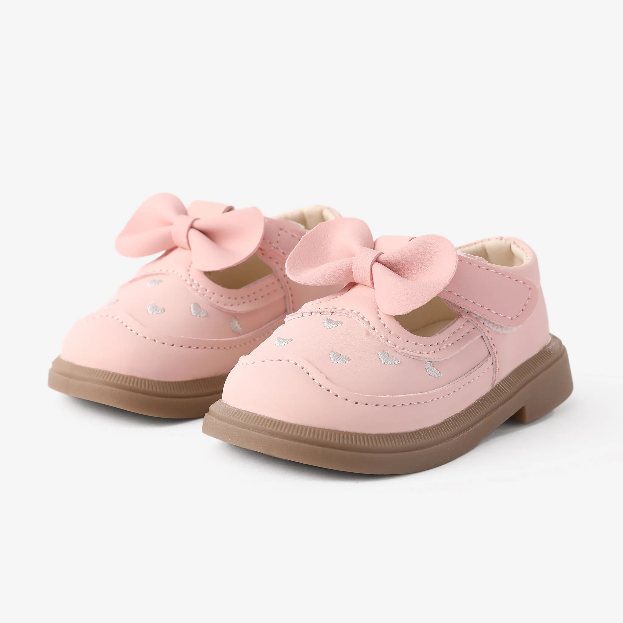 Toddler Girl's Sweet Bow Decor Heart Embroidery Leather Shoes