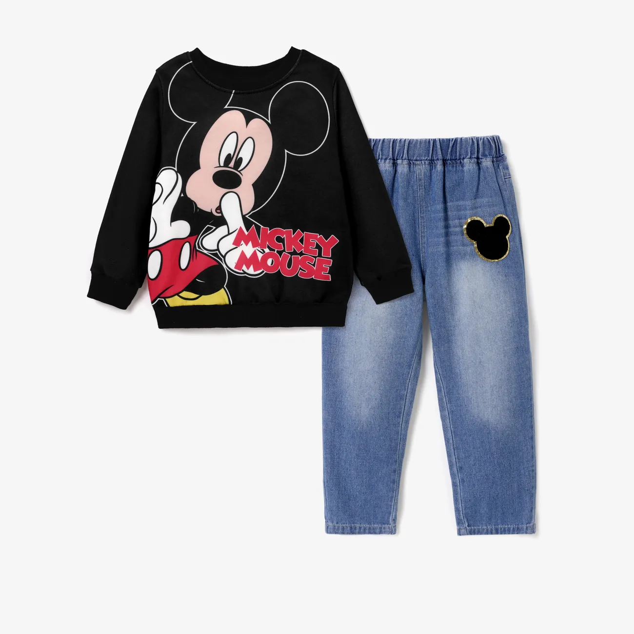 Disney Mickey and Friends Toddler/Kid Boy Cotton Denim Jeans or Character Pattern Print Crew Neck Sweatshirt DENIMBLUE big image 1