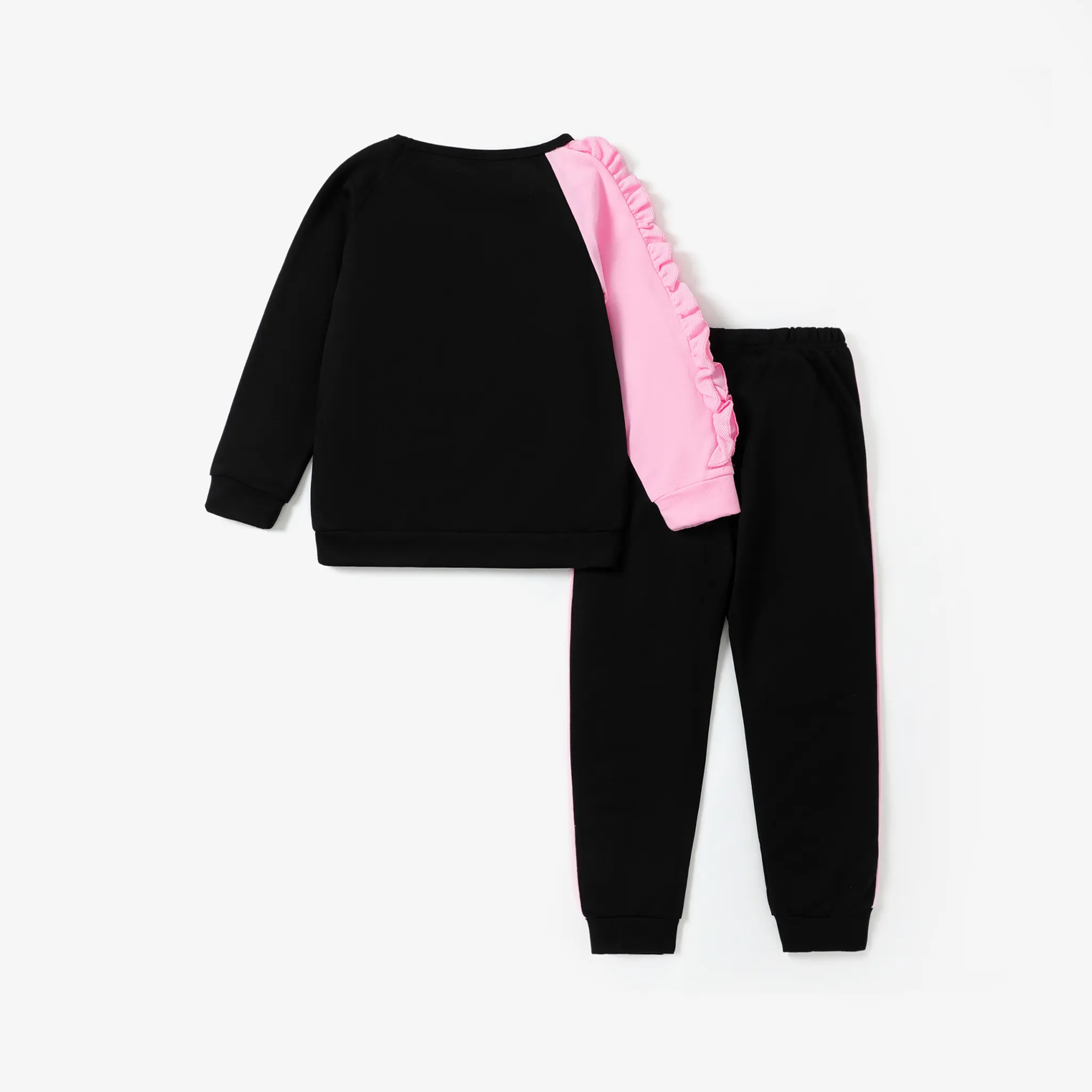 2-piece Kid Girl Unicorn Print Ruffled Colorblock Pullover Sweatshirt and Elasticized Pants Set Black image 2