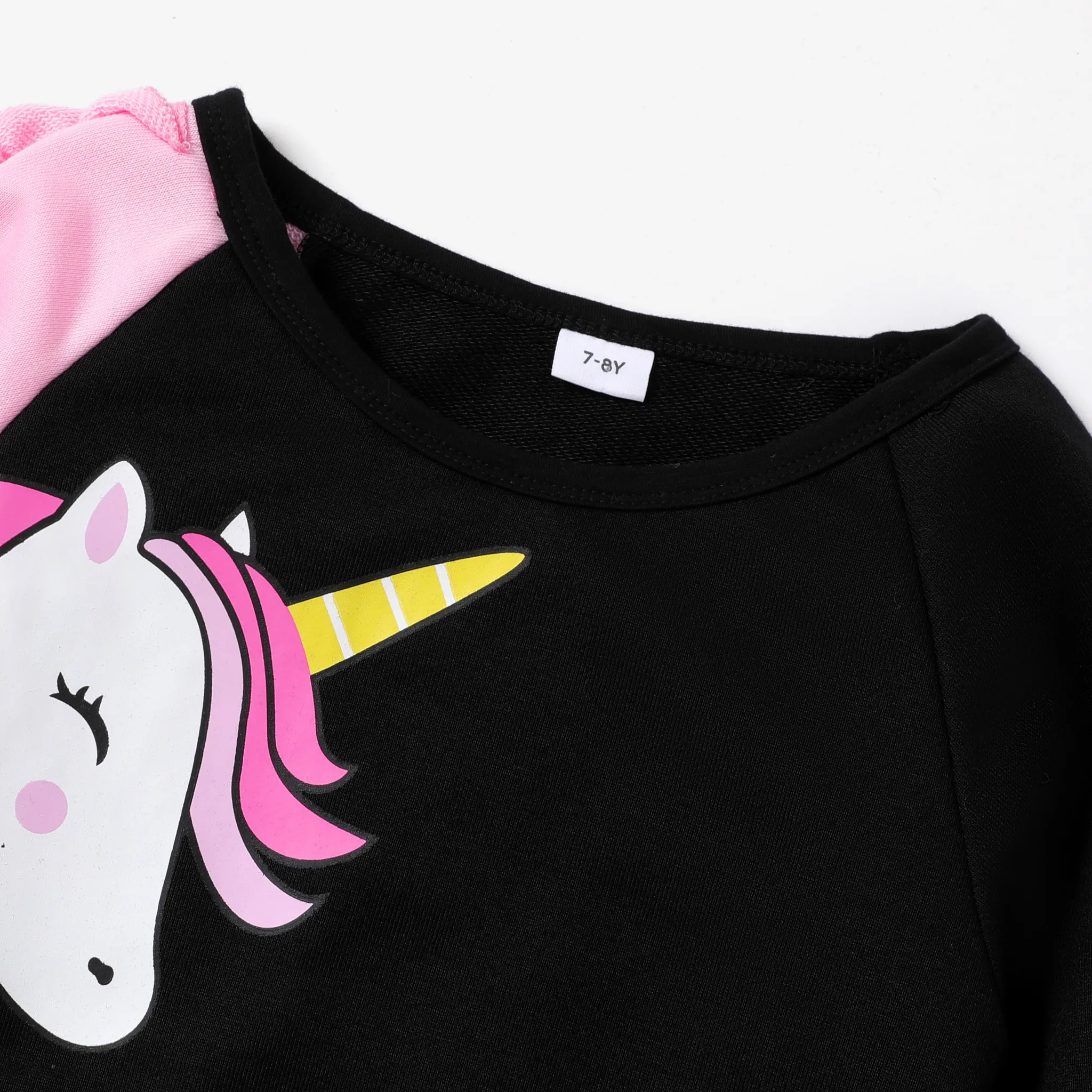 2-piece Kid Girl Unicorn Print Ruffled Colorblock Pullover Sweatshirt and Elasticized Pants Set Black image 4