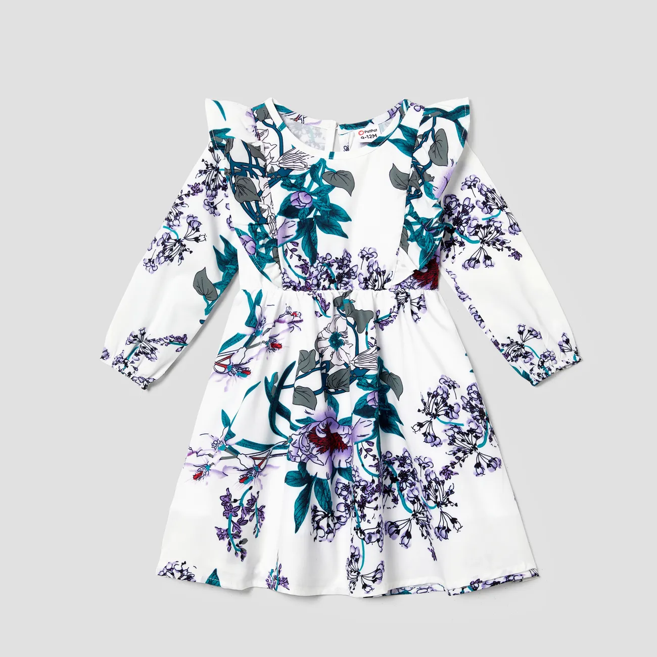 Family Matching Colorblock Long-sleeve Tops and Floral Print Long Sleeve Belted Dresses Sets  big image 1