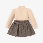 2pcs Toddler Girl Pretty Mock Neck Puff-sleeve Te and Houndstooth Pleated Skirt Set  image 2