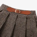 2pcs Toddler Girl Pretty Mock Neck Puff-sleeve Te and Houndstooth Pleated Skirt Set  image 4
