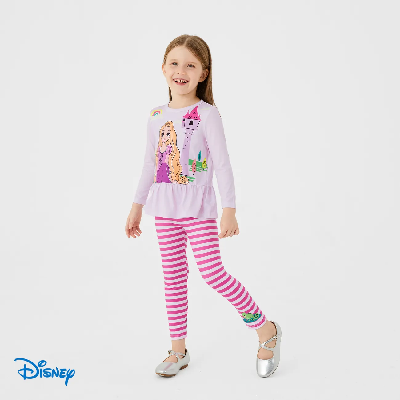 Disney Princess 2 Stück Kleinkinder Mädchen Rüschenrand Kindlich T-Shirt-Sets helles lila big image 1