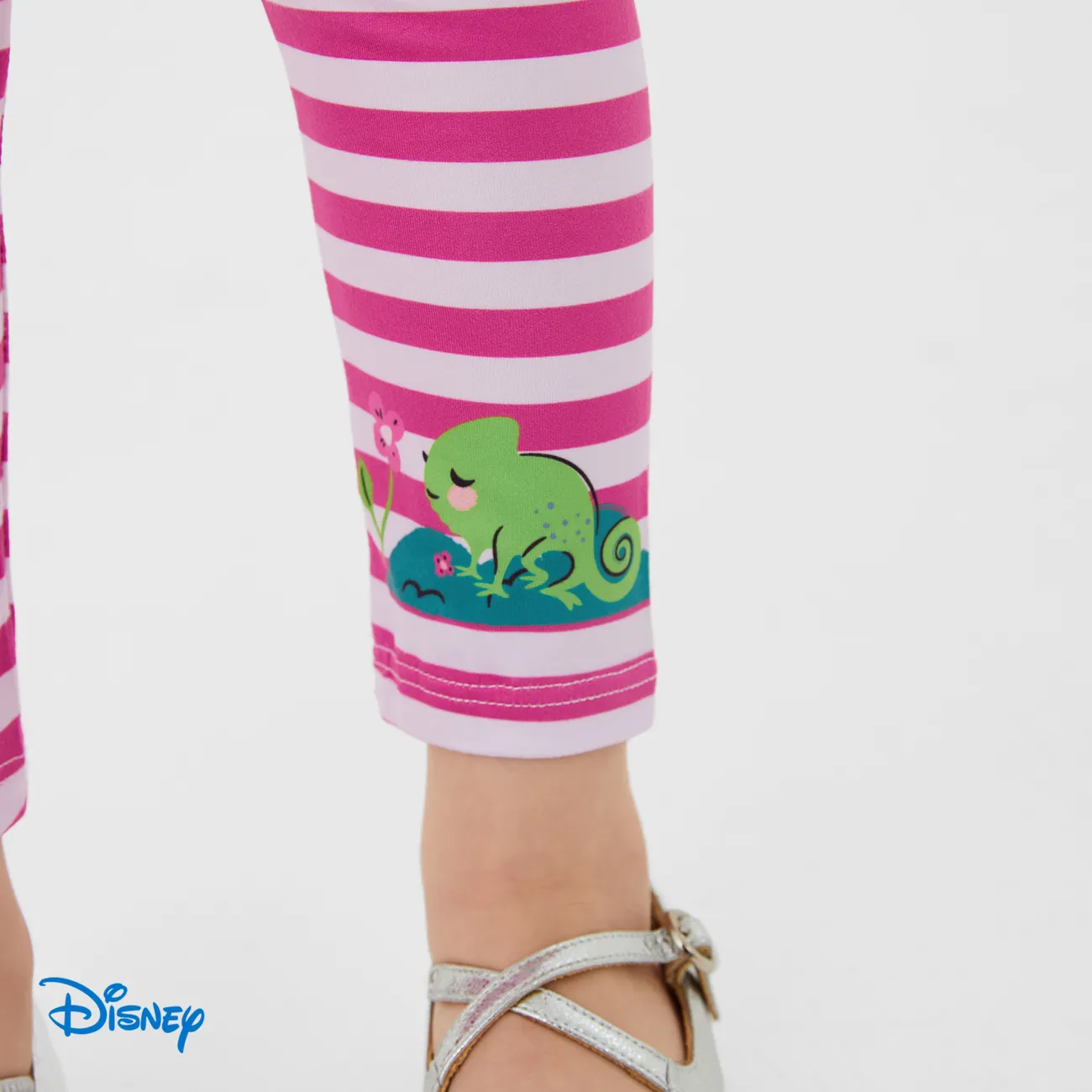 Disney Princess Toddler Girl 2pcs Character Print Peplum Long-sleeve Tee and Stripe Pants Set  Light Purple big image 1