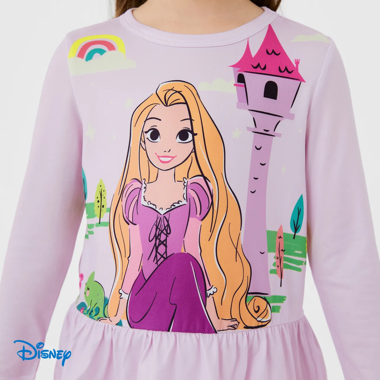 Disney Princess 2 pièces Enfant en bas âge Fille Bord à volants Enfantin ensembles de t-shirts Violet Clair big image 1