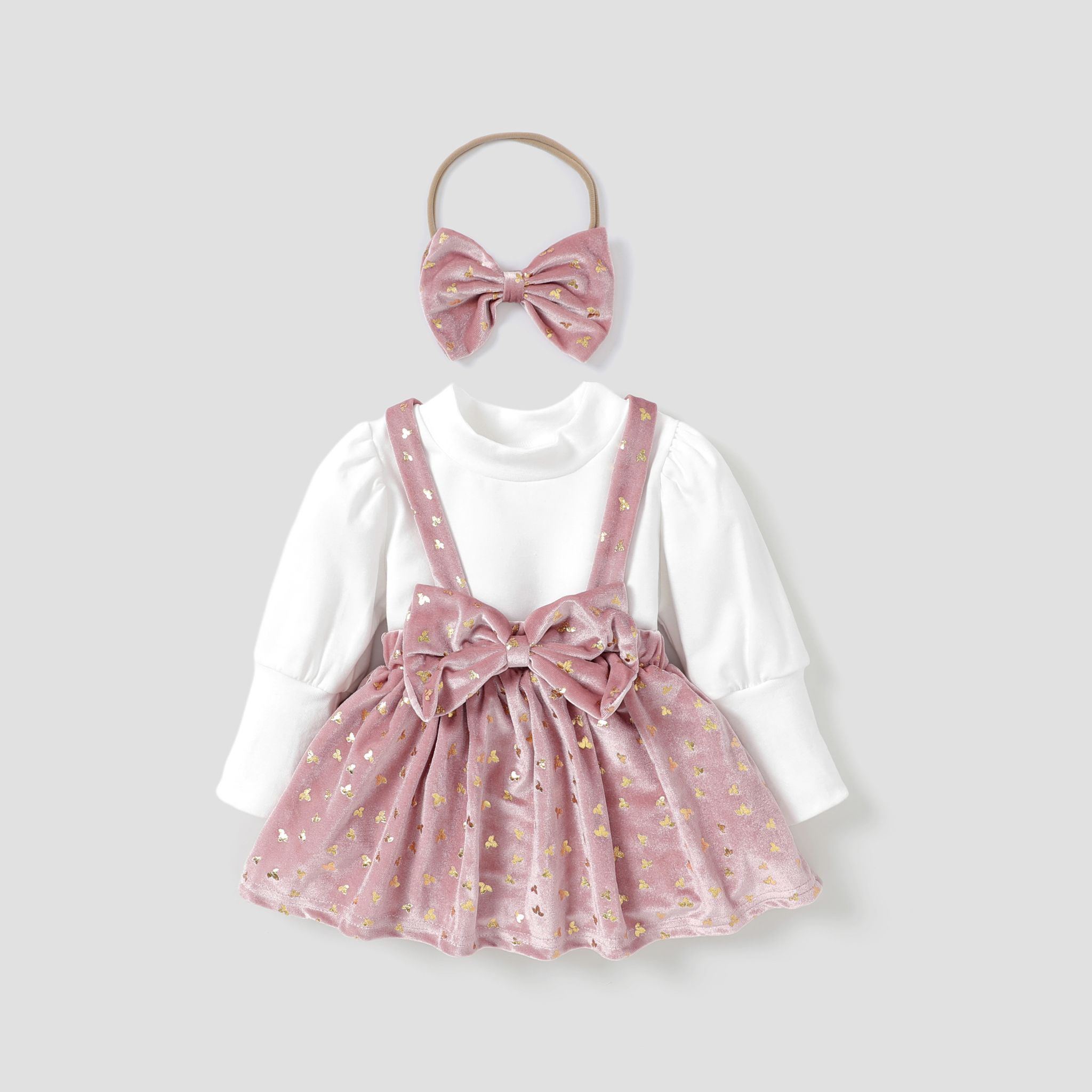 

2PCS Baby Girl Sweet Hyper-Tactile Puff Long Sleeve Dress Set
