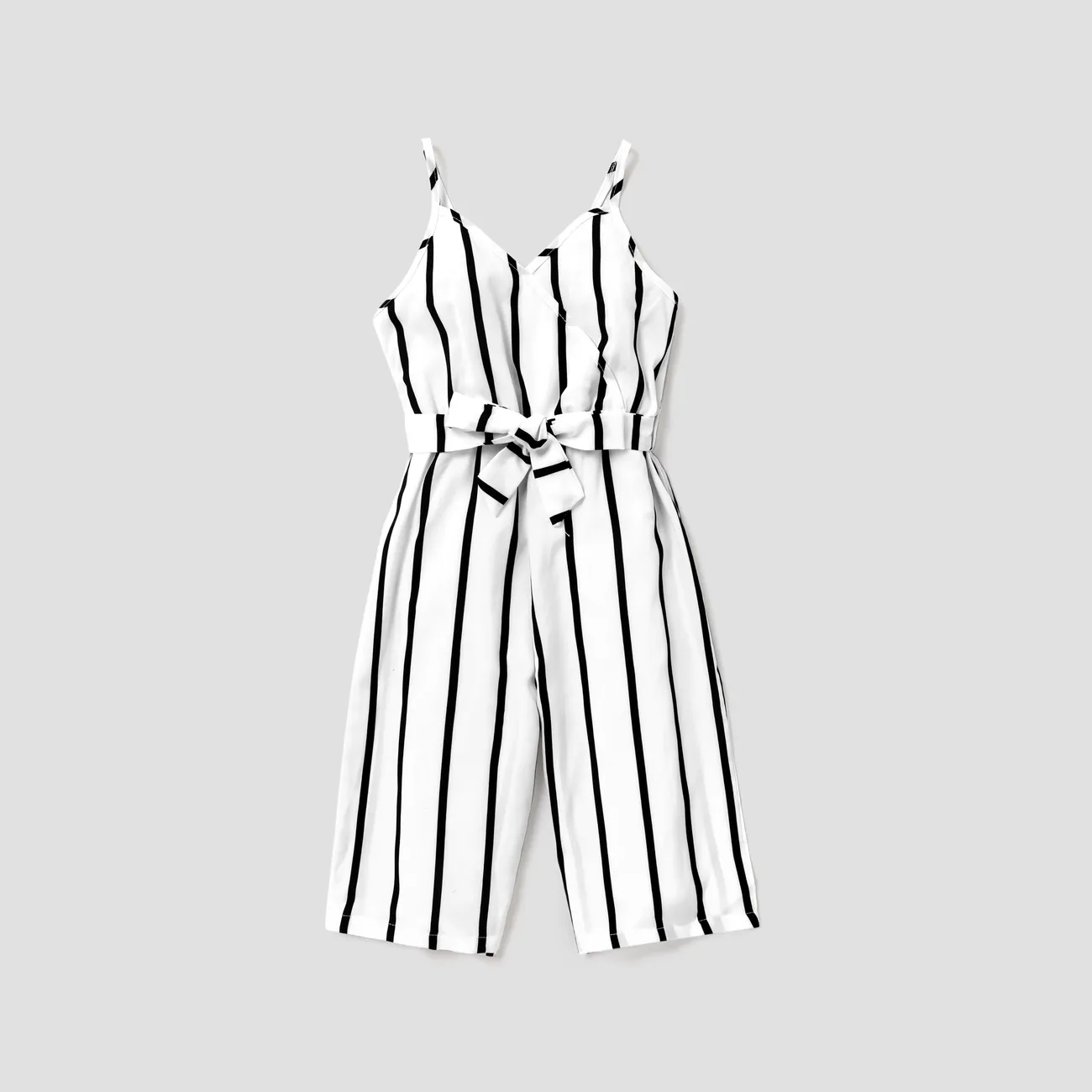 Kid Girl Stripe Surplice Neck Belted Cami Jumpsuits big image 1