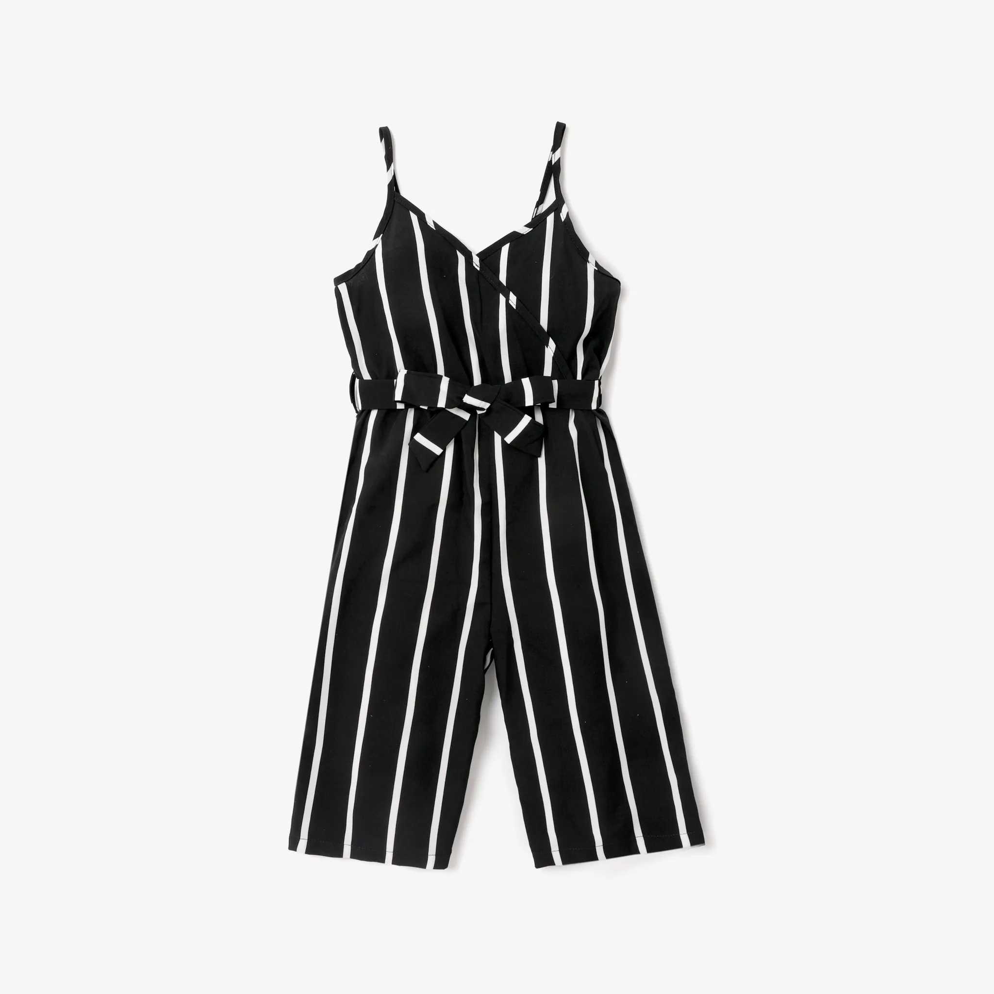 Kid Girl Stripe Surplice Neck Belted Cami Jumpsuits Black