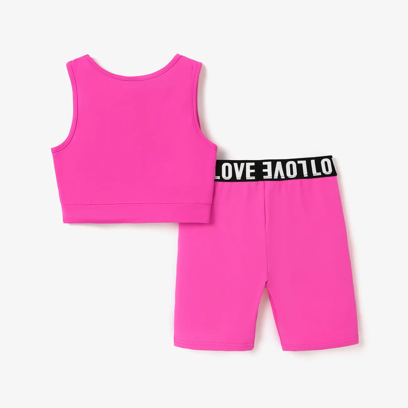 2pcs Kid Girl Solid Color Tank Top and Letter Print Shorts Sporty Set Hot Pink big image 1
