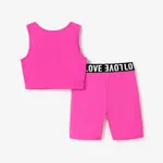 2pcs Kid Girl Solid Color Tank Top and Letter Print Shorts Sporty Set  image 2