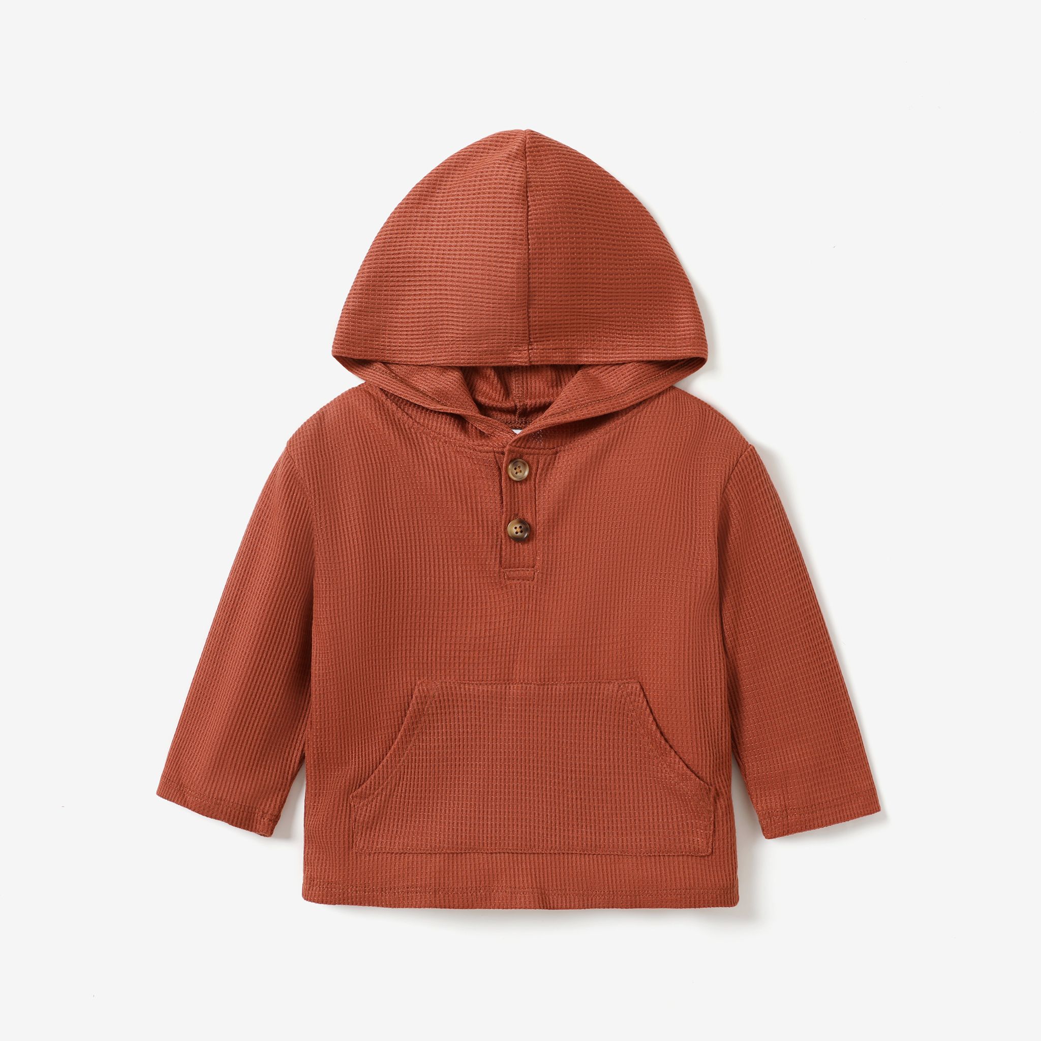 

Toddler Boy Solid Color Features Button Design Hooded Pullover