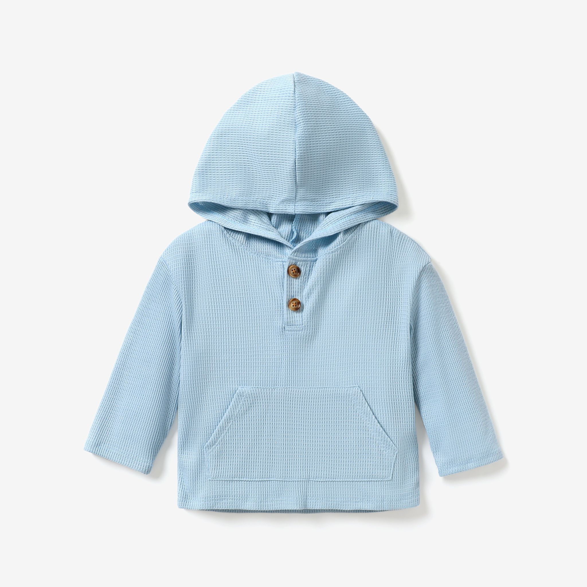 Toddler Boy Solid Color Features Button Design Hooded Pullover