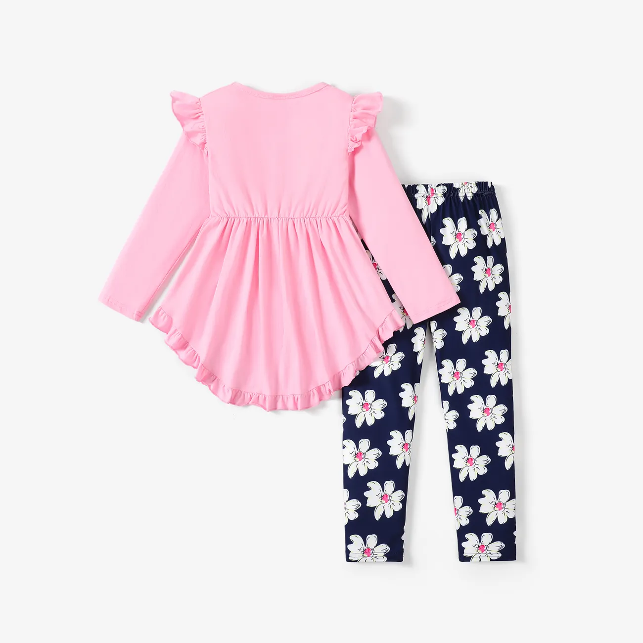 2 pezzi Bambini Set Ragazza Piante e fiori Ipertattile Completo pantalone maniche lunghe Rosa big image 1