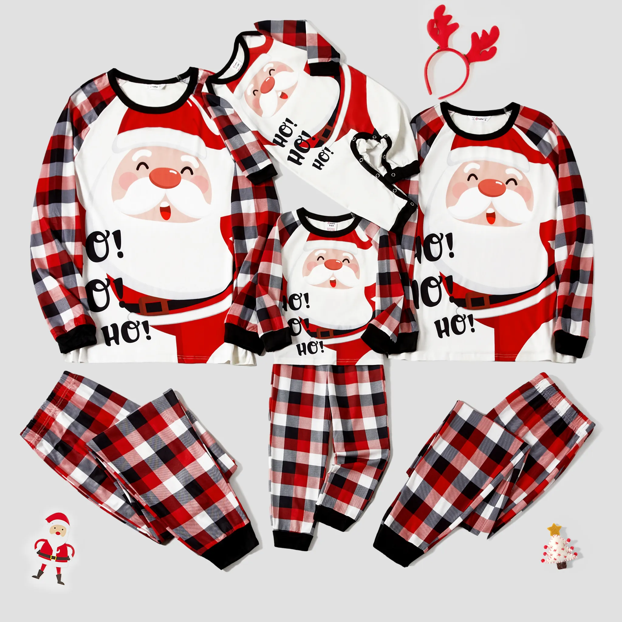 Christmas Family Matching Santa & Letter Print Red Plaid Raglan-sleeve Pajamas Sets (Flame Resistant)  image 3