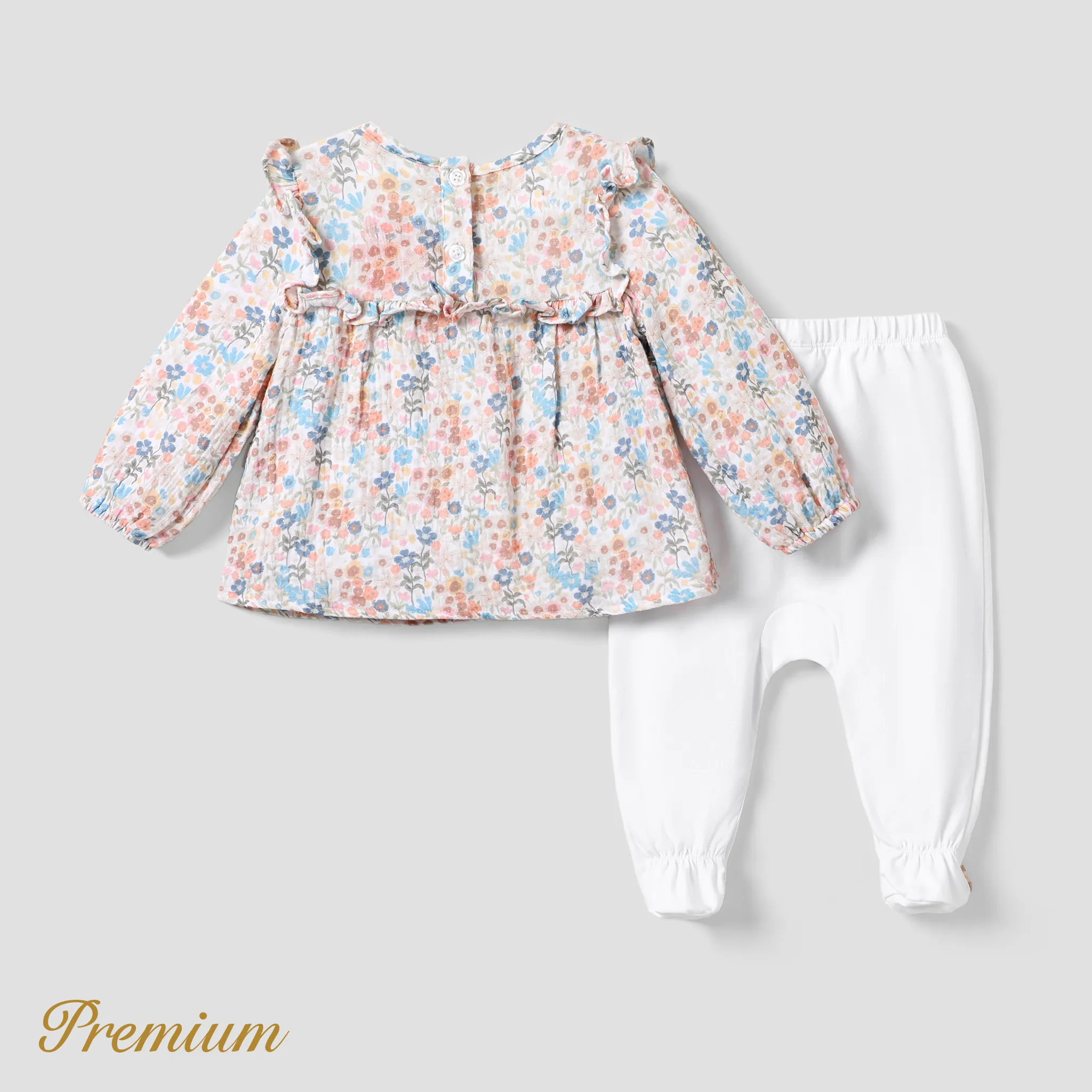 2 unidades Bebé Menina Extremidades franzidas Flores isoladas Elegante Manga comprida Conjunto para bebé Branco image 2