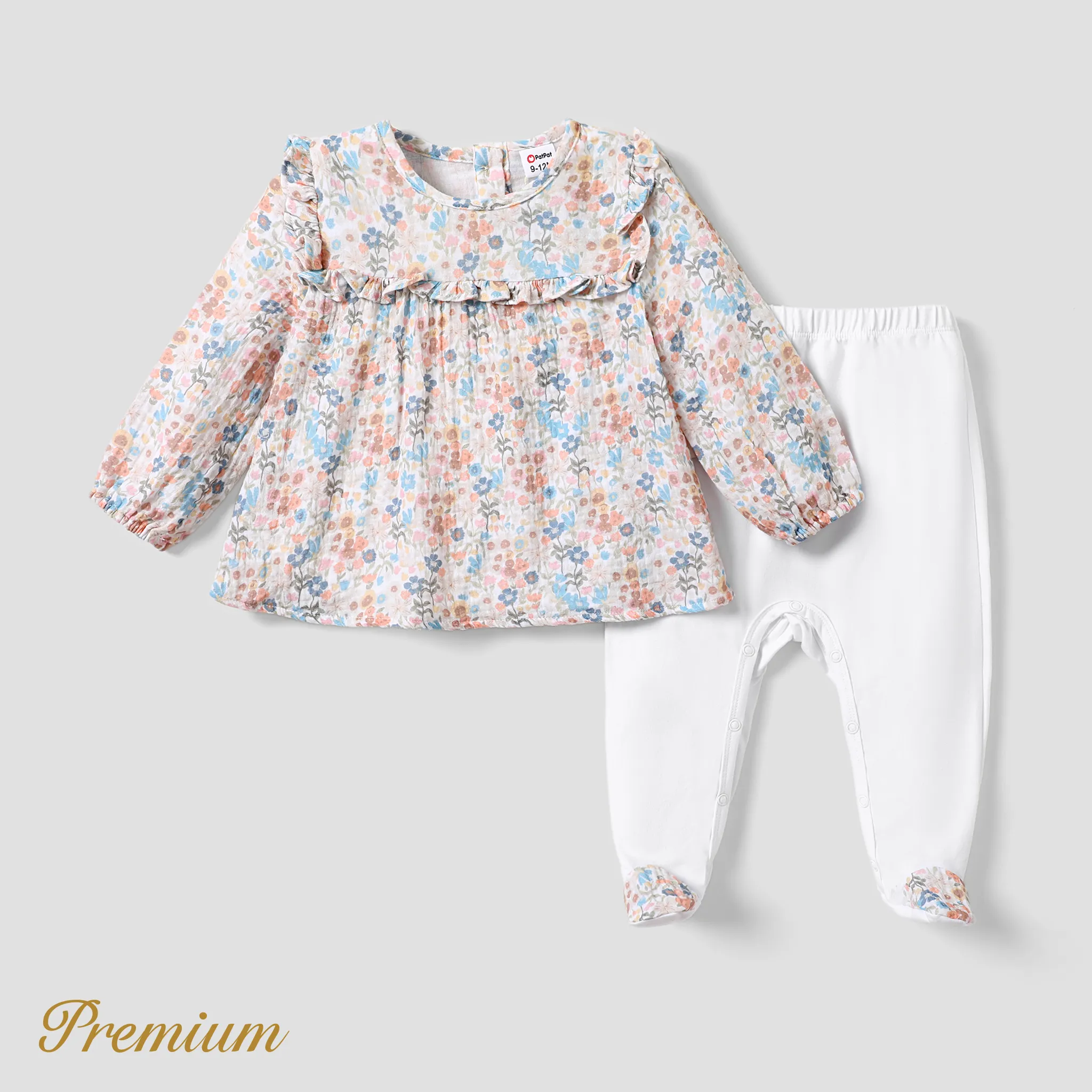 2 unidades Bebé Menina Extremidades franzidas Flores isoladas Elegante Manga comprida Conjunto para bebé Branco big image 1