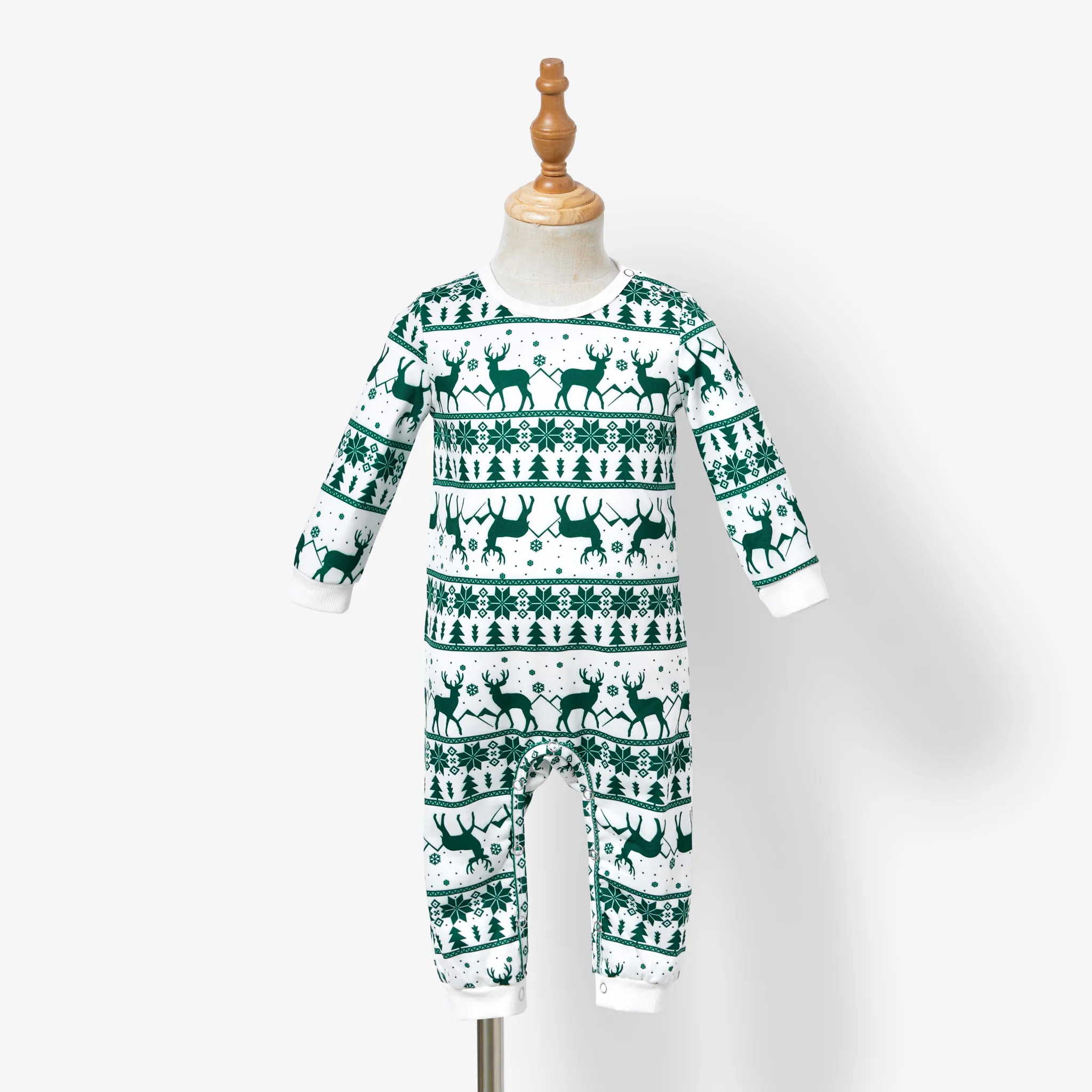 Christmas Family Matching Green Festival Theme Print Tops and Mesh Splicing Dresses Sets Green big image 1