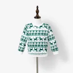 Christmas Family Matching Green Festival Theme Print Tops and Mesh Splicing Dresses Sets  image 6