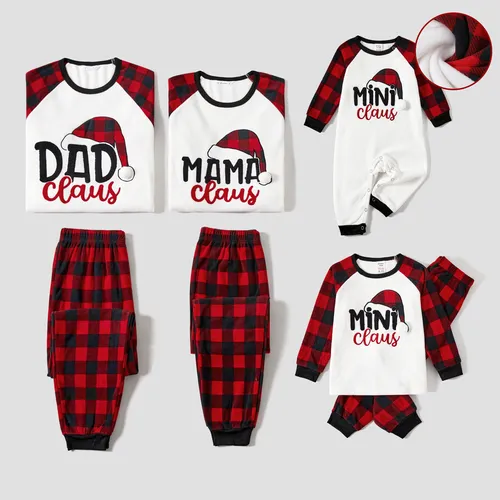 Christmas Family Matching Plaid Letters Embroidered Long-sleeve Pajamas Sets(Flame resistant)