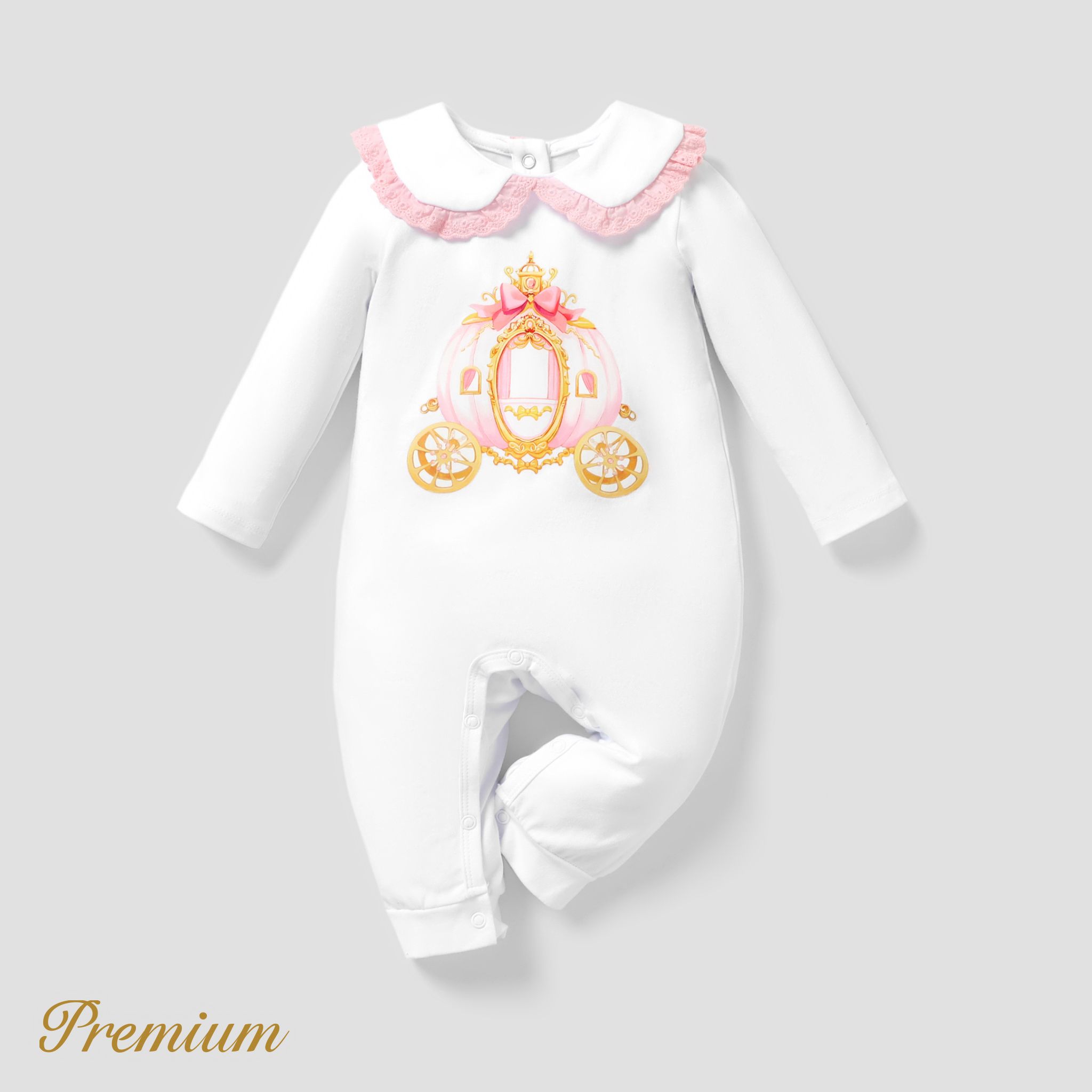 Baby Girl Elegant Cotton Solid Color Jumpsuit With Lapel