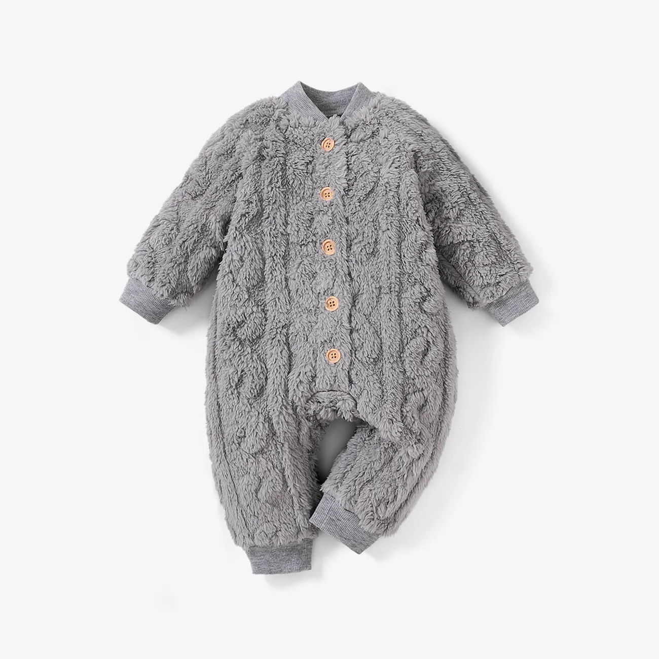 Girl/Boy Button Design Basic Solid Color Jumpsuit big image 1
