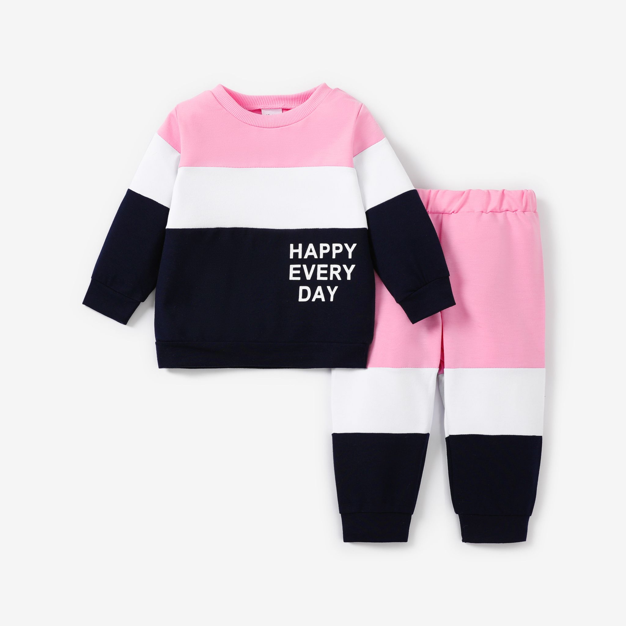 2pcs Baby Colorblock Letter Print Long-sleeve Sweatshirt and Sweatpants Set
