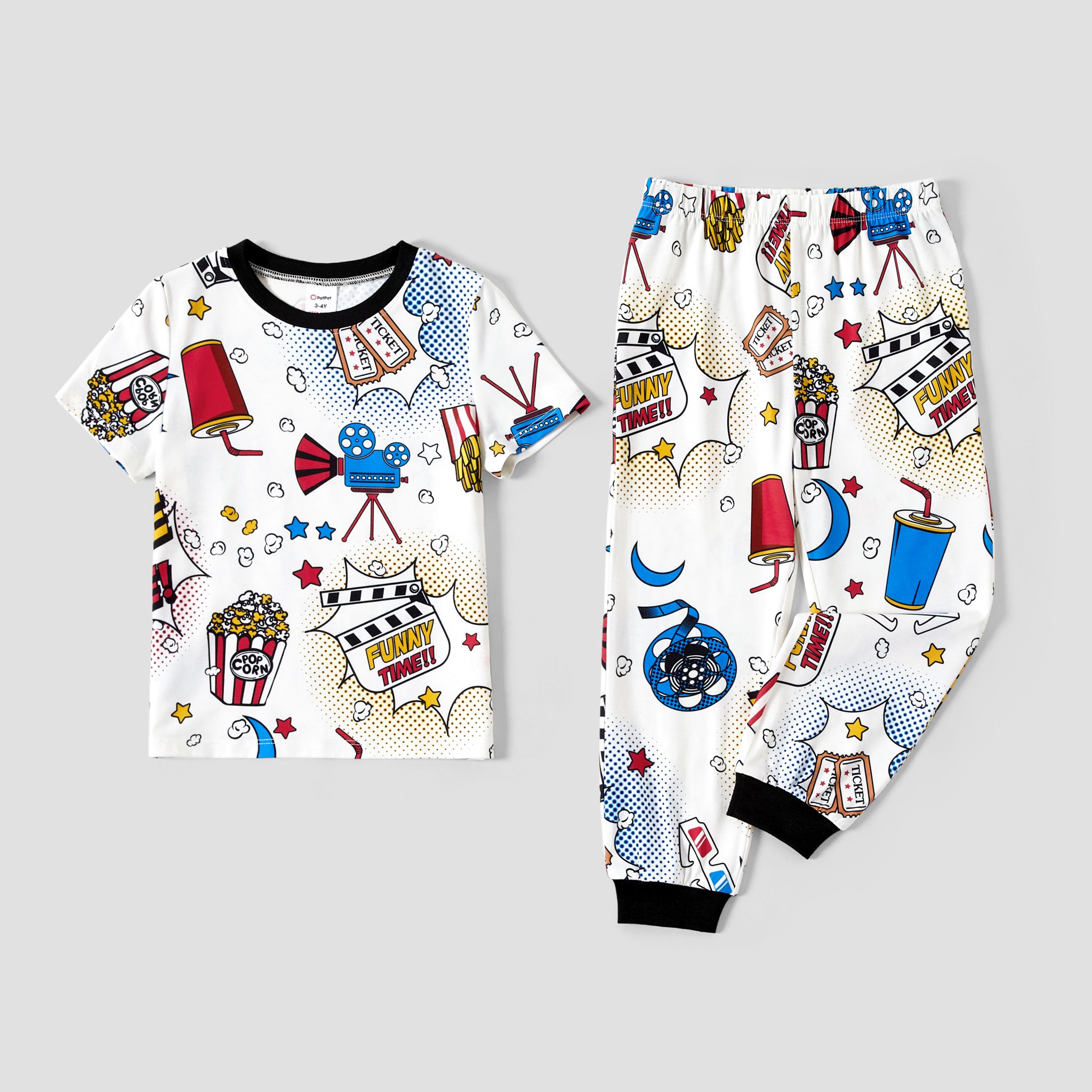 Christmas Family Matching Trendy Graffiti Design Movie Theme Print Short-sleeve Pajamas Sets(Flame Resistant)
