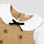 Toddler Girl Doll Collar Bowknot Design Mesh Long-sleeve Khaki Dress Khaki image 3