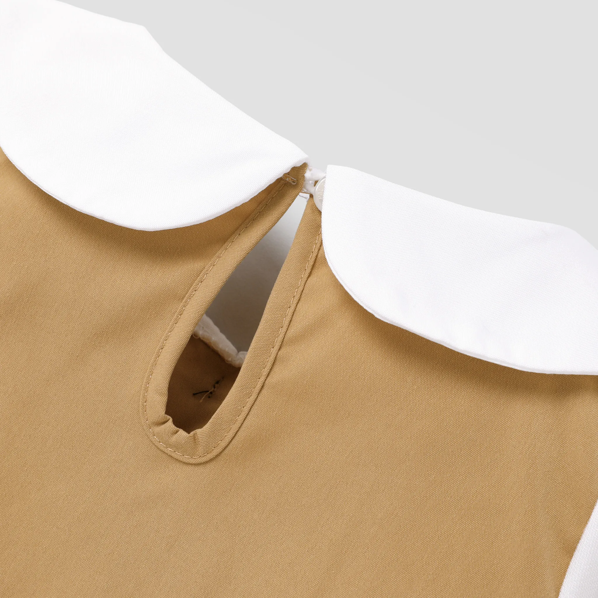Toddler Girl Doll Collar Bowknot Design Mesh Long-sleeve Khaki Dress Khaki image 4