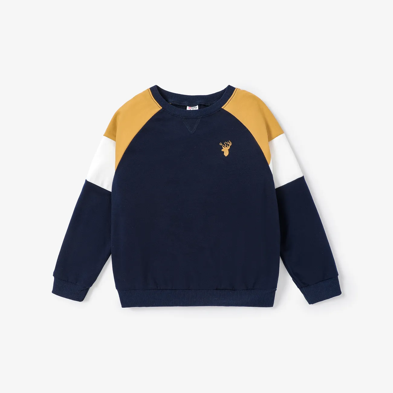 Kid Boy Solid and Fabric Stitching Sweatshirt/Shoes/Pants DeepBlue big image 1