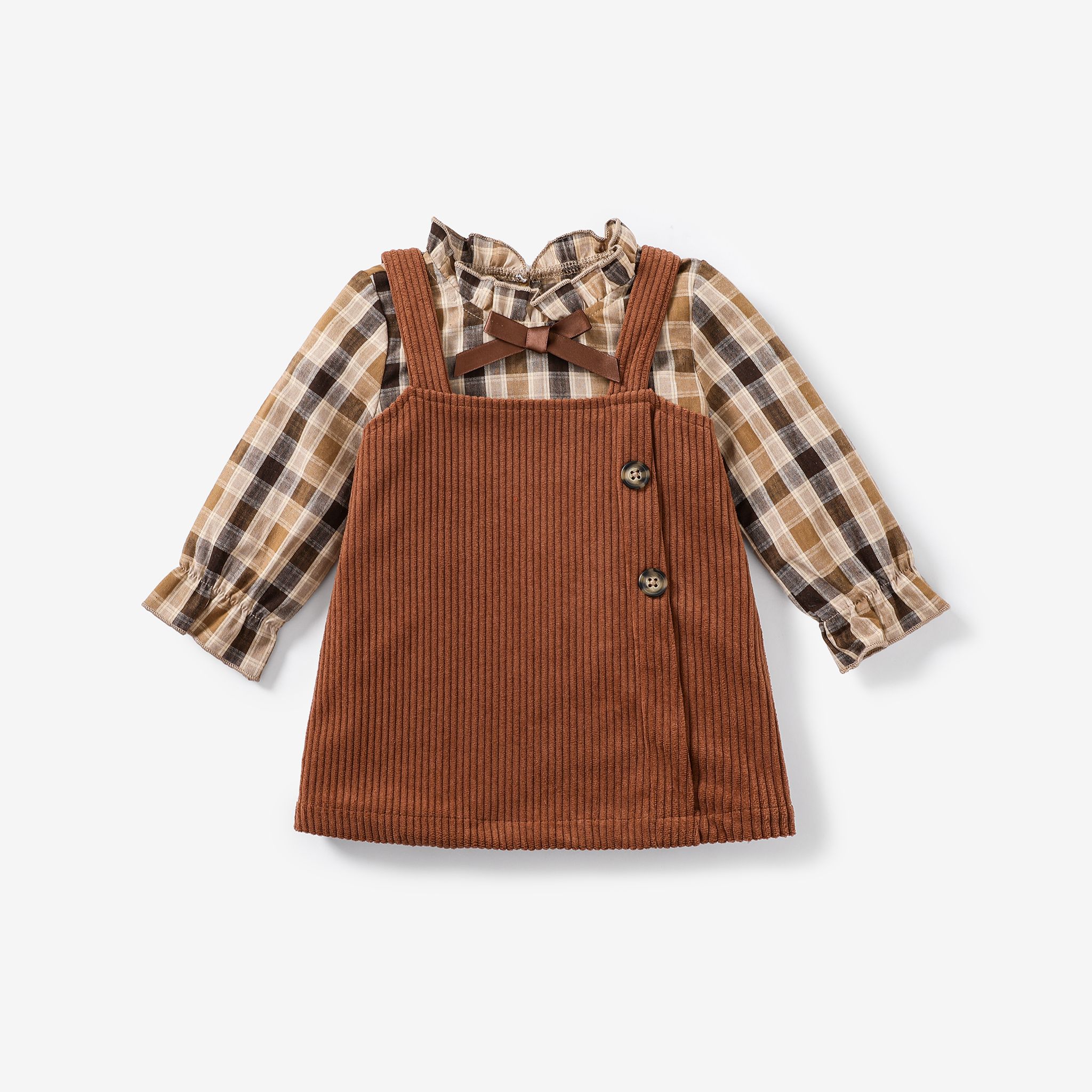 

2PCS Baby Girl School Grid Houndstooth Dress Set