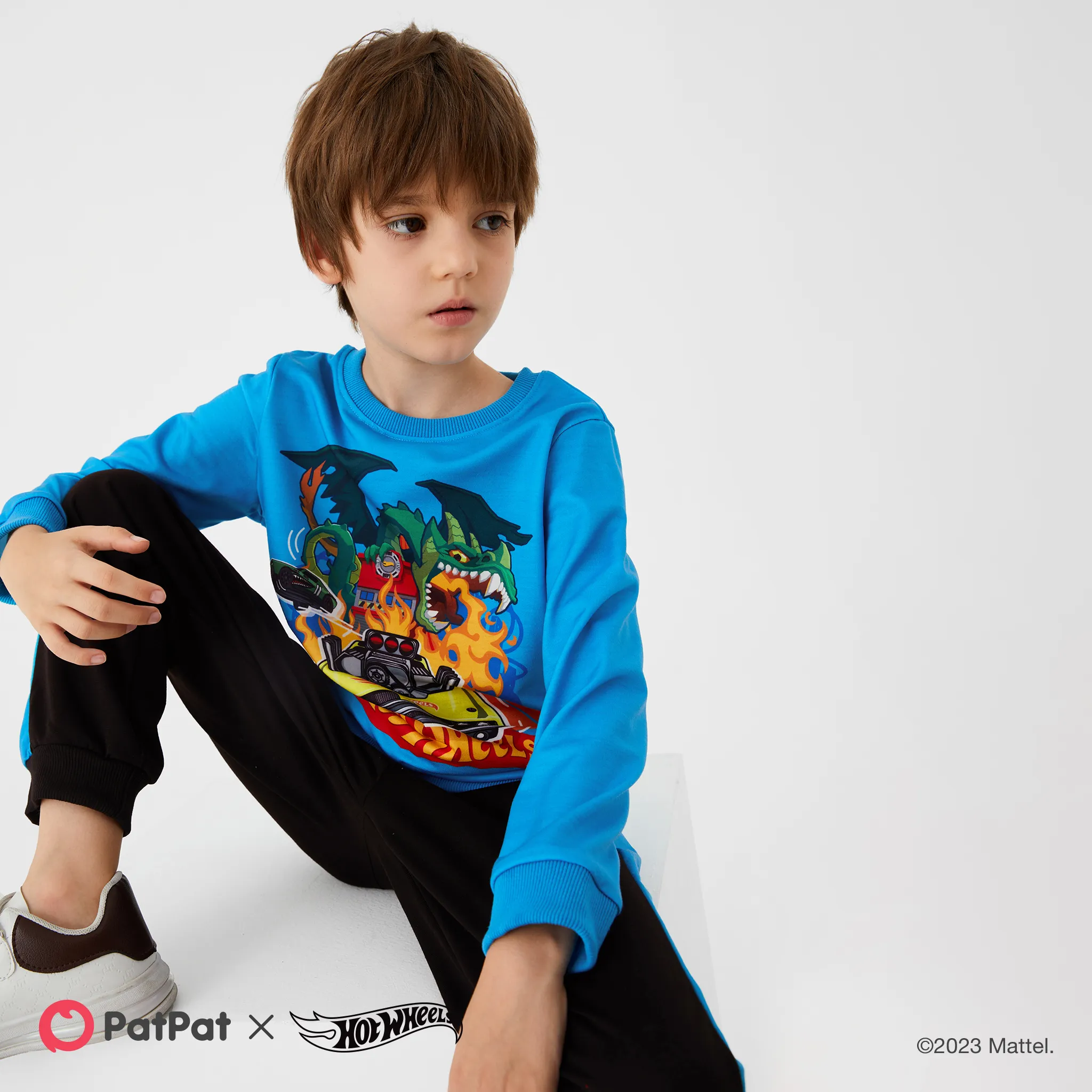 Hot Wheels Kid Boy Character Print Long-sleeve Top and Pants Blue image 6