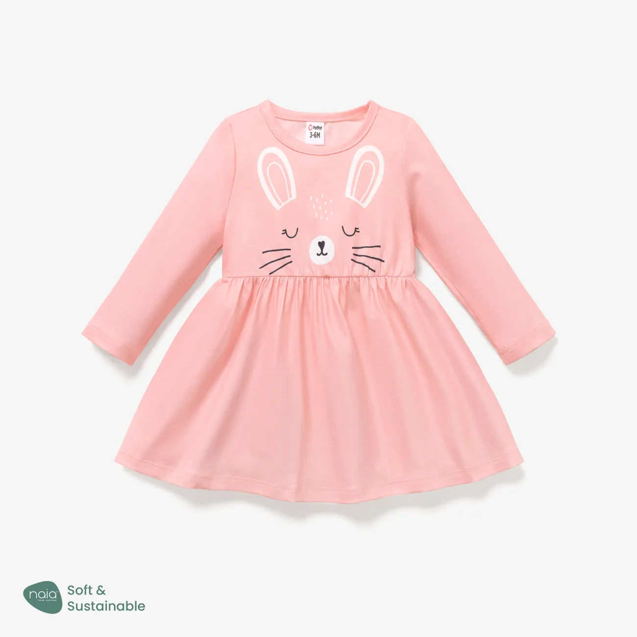 Baby Girl Sweet Rabbit Animal Pattern Long Sleeve Dress Pink big image 1