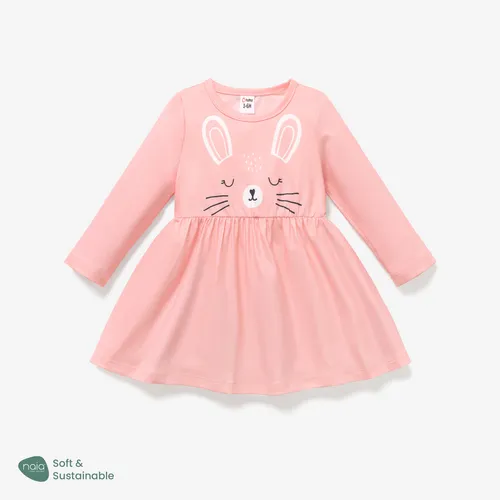 Baby Girl Sweet Rabbit Animal Pattern Long Sleeve Dress
