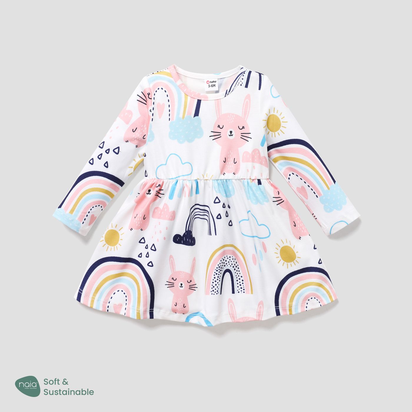 Baby Girl Sweet Rabbit Animal Pattern Long Sleeve Dress