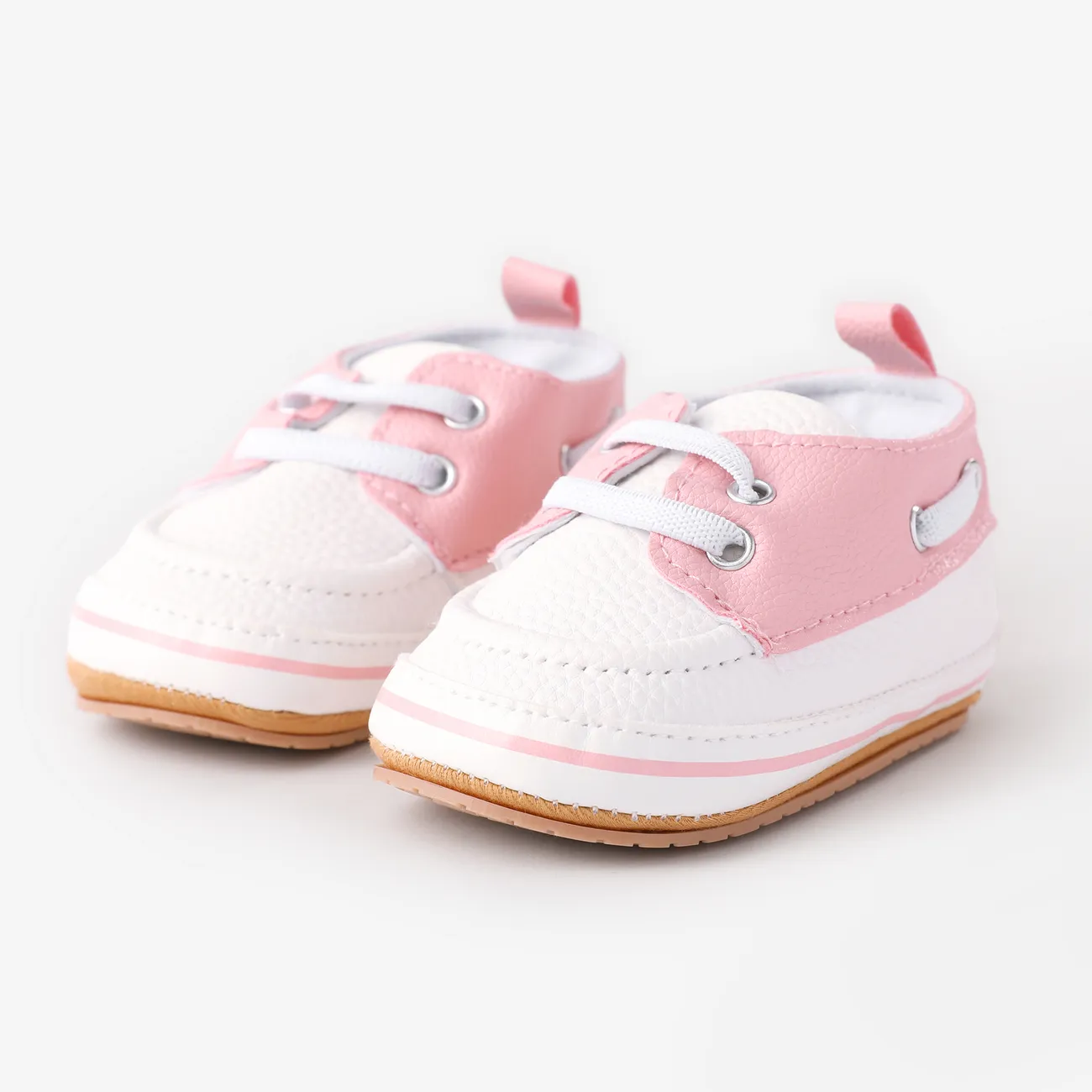 Baby & Toddler Color-block Lace-up Design Soft Sole Prewalker Shoes Pink big image 1