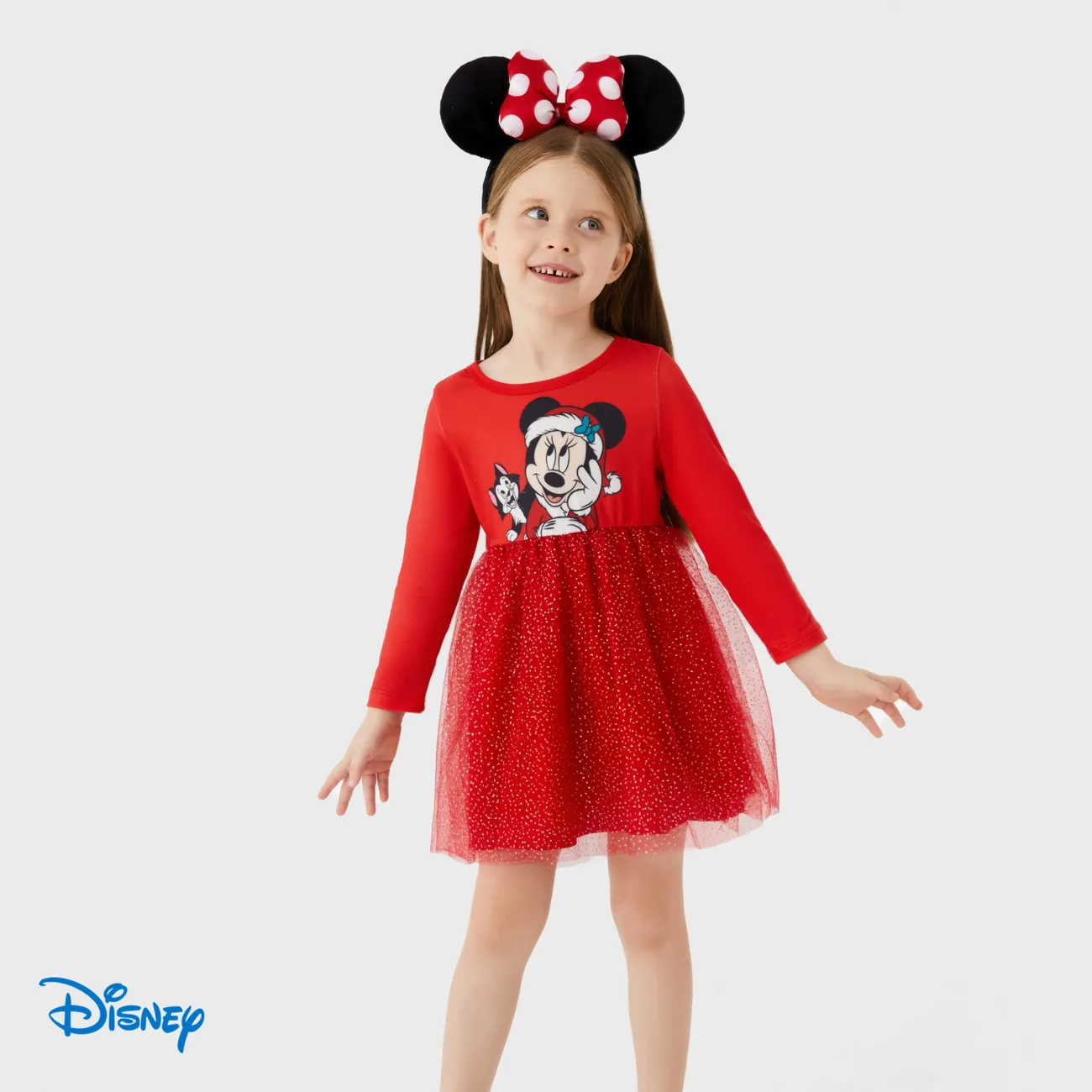Disney Mickey and Friends Weihnachten Kleinkinder Mädchen Stoffnähte Kindlich Kleider rot big image 1