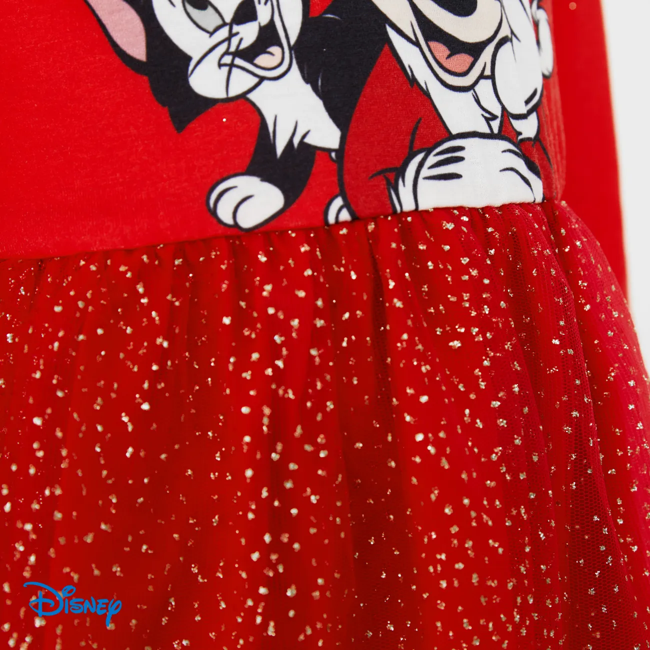 Disney Mickey and Friends فساتين 2 - 6 سنوات حريمي كم طويل خياطة النسيج نقش الكريسماس الكريسماس أحمر big image 1