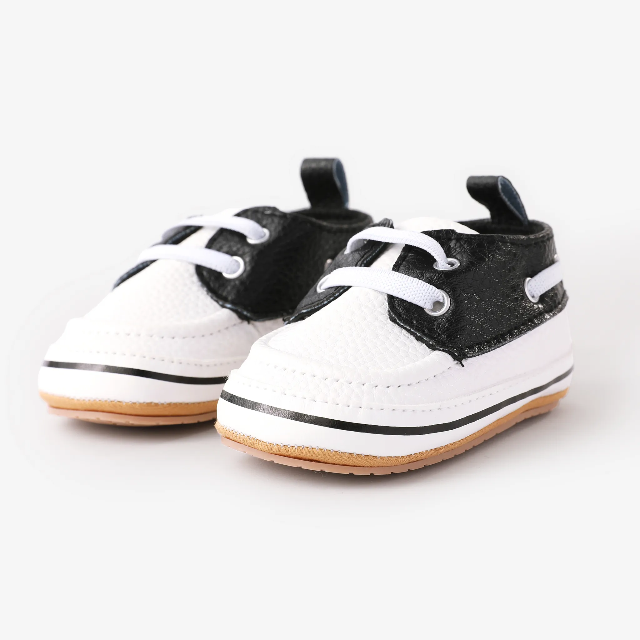 Baby & Toddler Color-block Lace-up Design Soft Sole Prewalker Shoes White big image 1