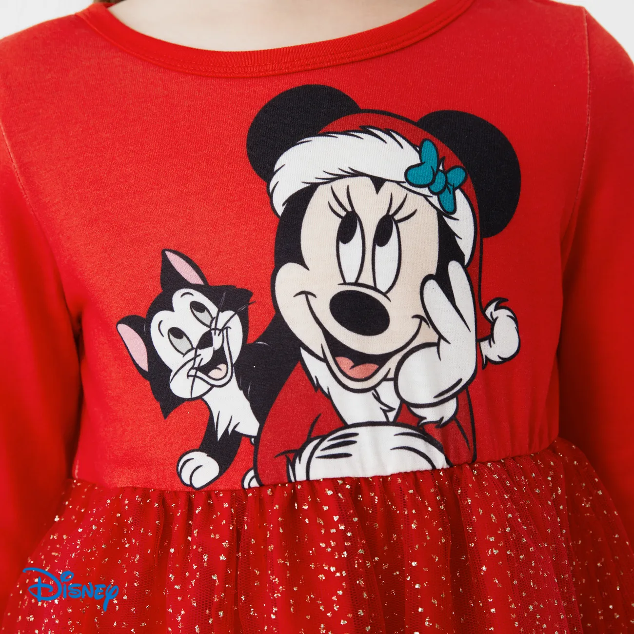 Disney Mickey and Friends Natal Criança Menina Costuras de tecido Infantil Vestidos Vermelho big image 1