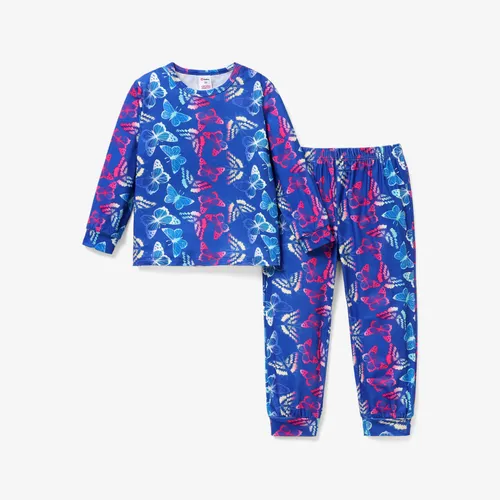 2pcs Kid/Toddler Girl Gradient Butterfly Pattern Pajamas