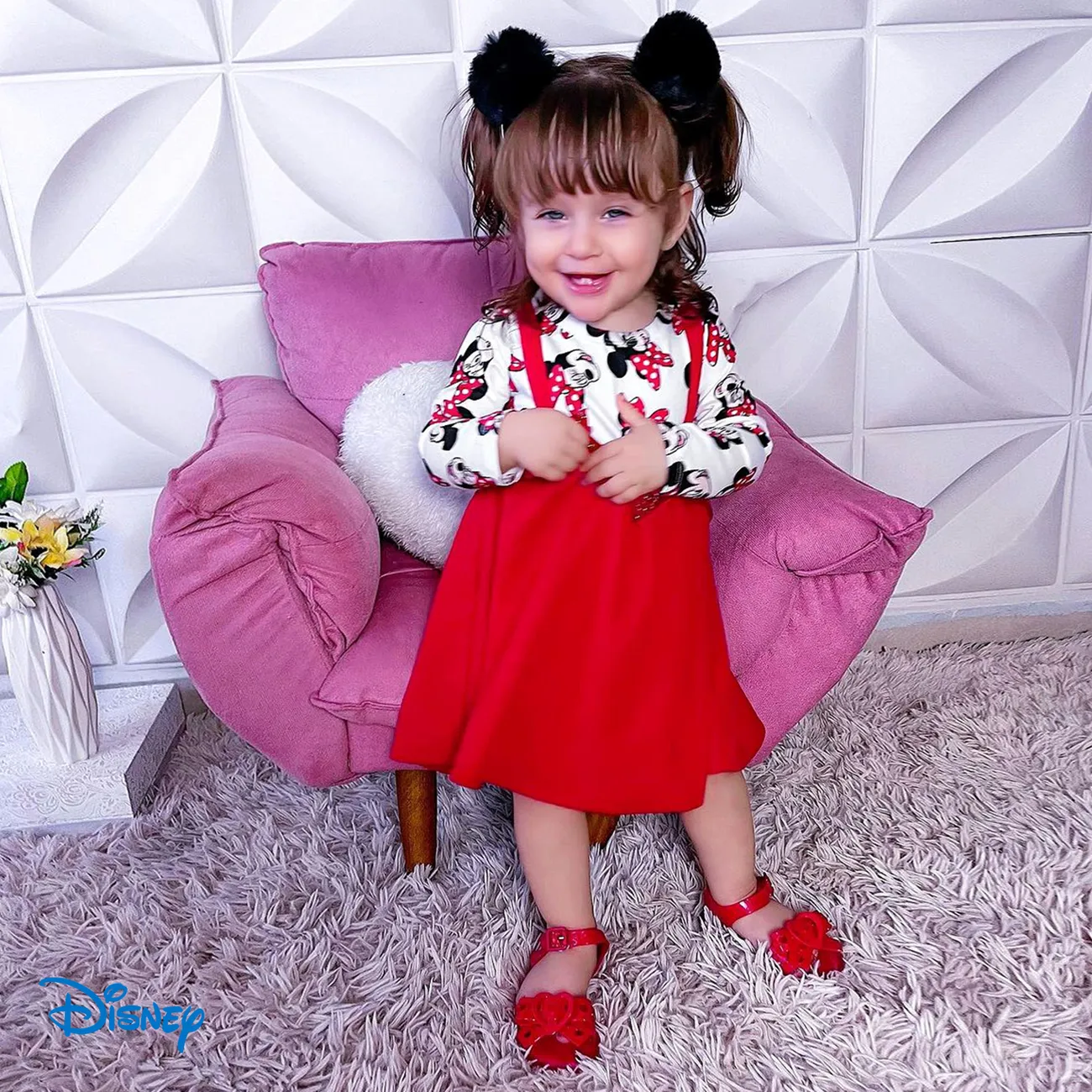 Disney Mickey and Friends Bebé Costura de tela Infantil Manga larga Vestido Rojo big image 1