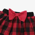 Christmas 3pcs Baby Girl 95% Cotton Ruffle Long-sleeve Graphic Black Romper and Plaid Spliced Pants with Headband Set  image 3