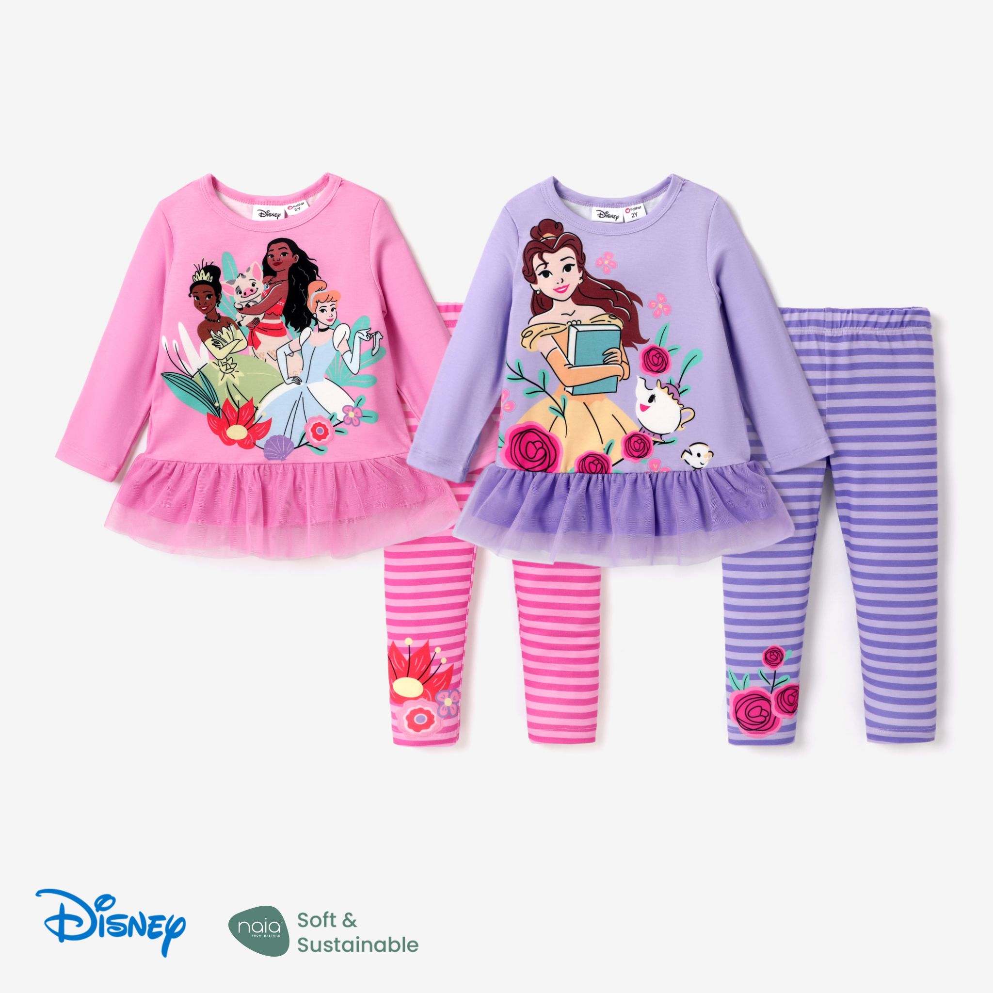 Disney Princess 2件 小童 女 荷葉邊 甜美 t 卹套裝