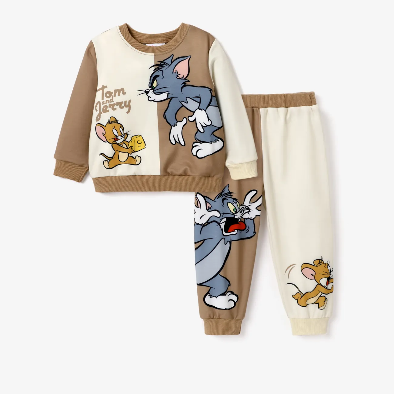 Tom and Jerry Toddler Boy Colorblock Character Print Long-sleeve Top and Pants Set Multi-color big image 1